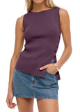 Sleeveless Button Knit Tank Top
