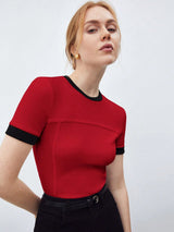 Contrast Trim Round Neck Short Sleeve T-Shirt