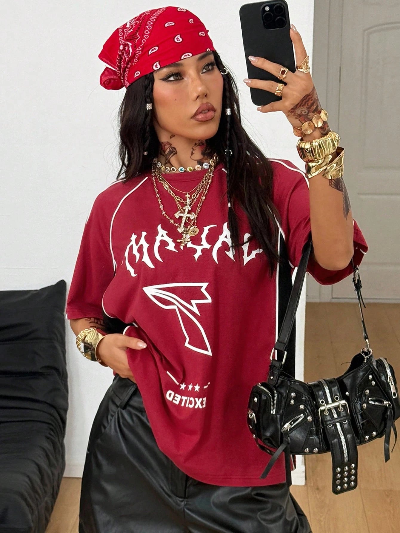 Streetwear Going Out Y2K Cool Event Letter Printed Graphics Color-Blocked Short Sleeve Blue Jersey T-Shirt