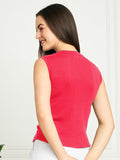 Rib-Knit Open Front Button Sleeveless Cropped Camisole Top