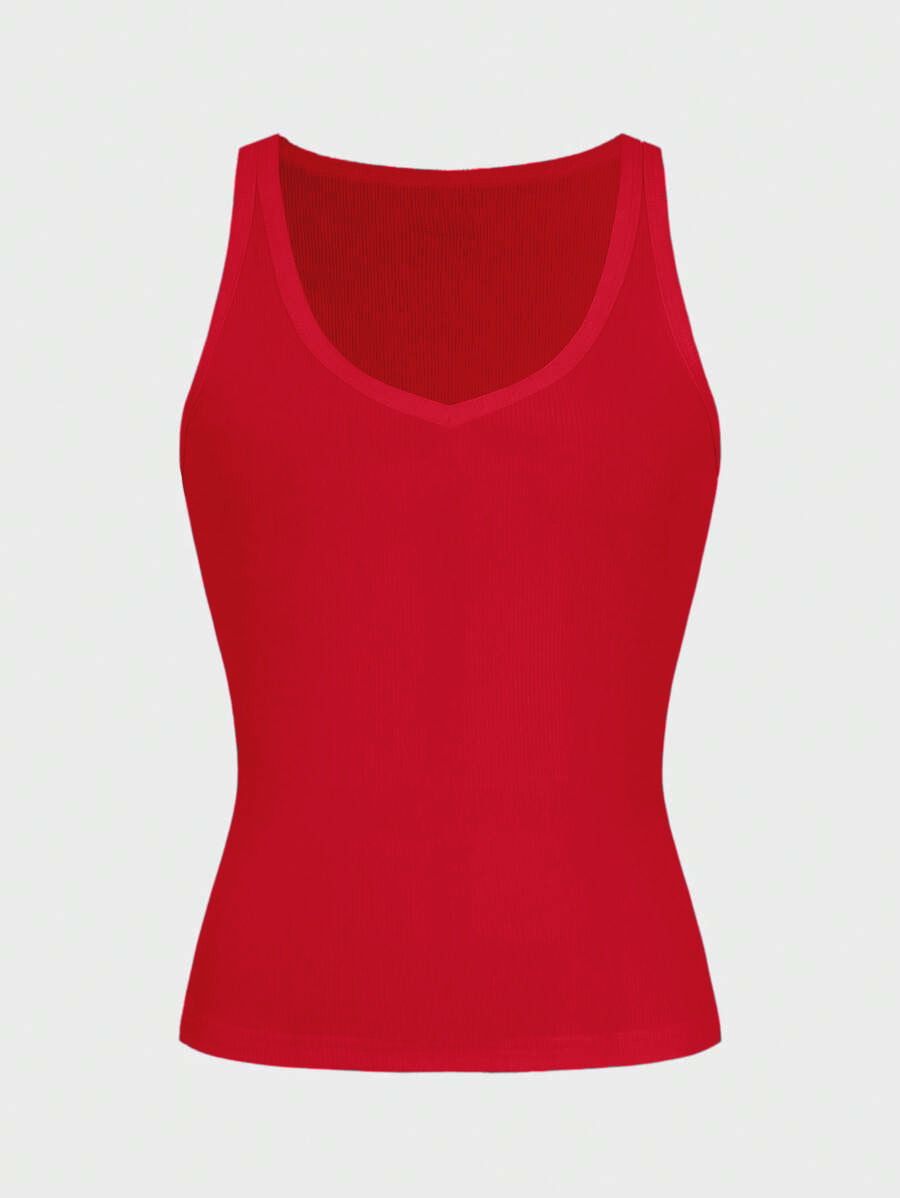 Casual Versatile Solid Color Knit Sports Tank Top