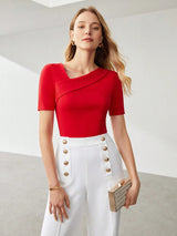Solid Asymmetrical Neck Slim Fit Tee