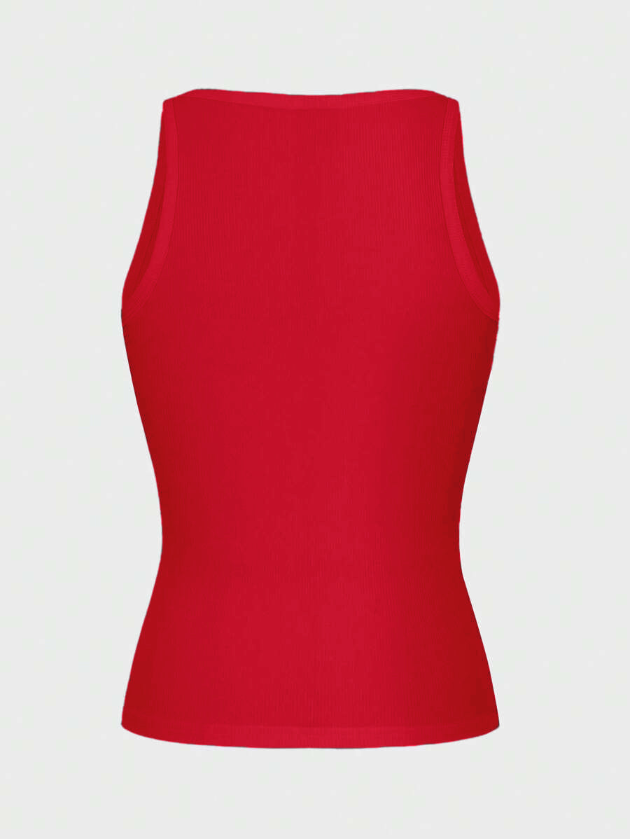 Casual Versatile Solid Color Knit Sports Tank Top