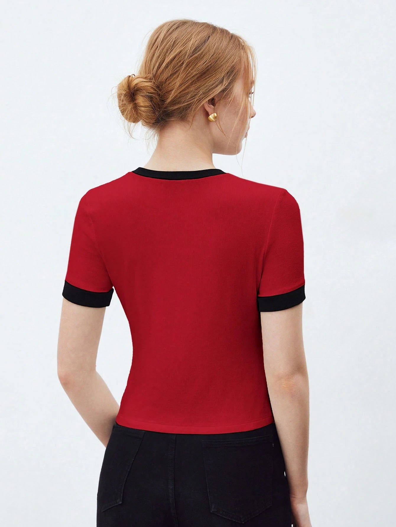 Contrast Trim Round Neck Short Sleeve T-Shirt