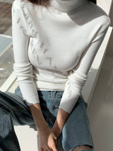 Basic Solid High Neck Long Sleeve Knit Sweater
