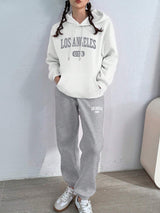 2pcs Spring&Autumn Letter & Floral Print Drawstring Hoodie Sweatshirt And Pants Set