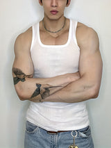 Men's Solid Tank Top, Active Crew Neck Skinny Sleeveless Top
