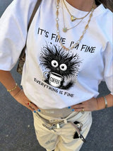 Casual Vacation Style Loose Fit Round Neck Short Sleeve T-Shirt