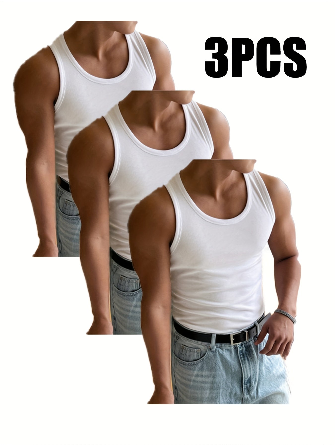 3pcs Men's Slim Fit Sleeveless Tank Tops