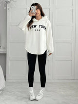2pcs/Set Women Letter Embroidery Hoodie Sweatshirt And Leggings Outfit