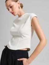 Ontre Urban Commuter White Knit Top, Short Sleeve Crew Neck T-Shirt