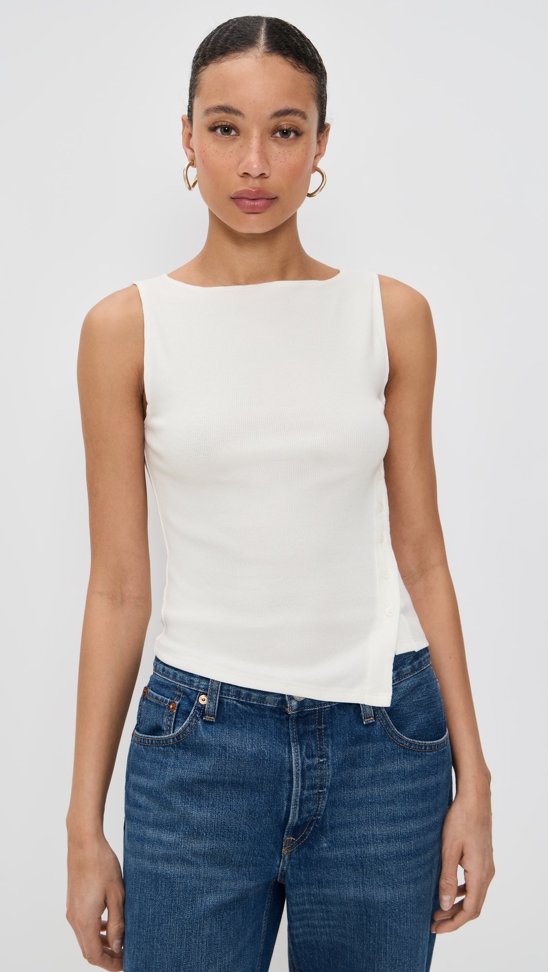 Sleeveless Button Knit Tank Top