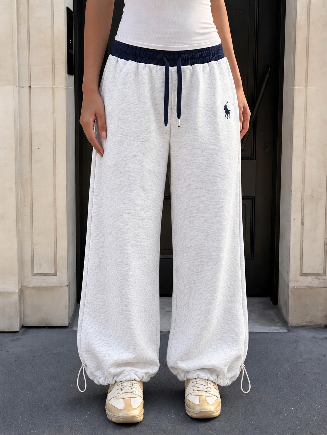 Women's Contrast-Waistband Embroidered-Logo Straight-Leg Pants