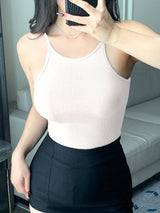 Sexy Solid Color Fitted Camisole Tank Top, Round Neck