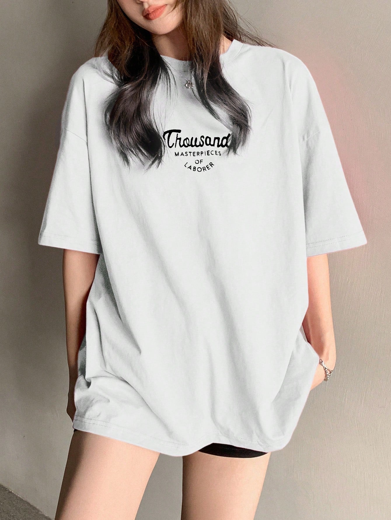 Drop Shoulder Fit Slogan Printed T-Shirt Summer Oversized T-Shirt
