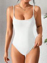 Solid Color Backless Spaghetti Strap Bodysuit