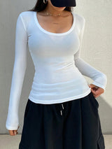 Solid Color Ribbed Slim Fit Long Sleeve T-Shirt
