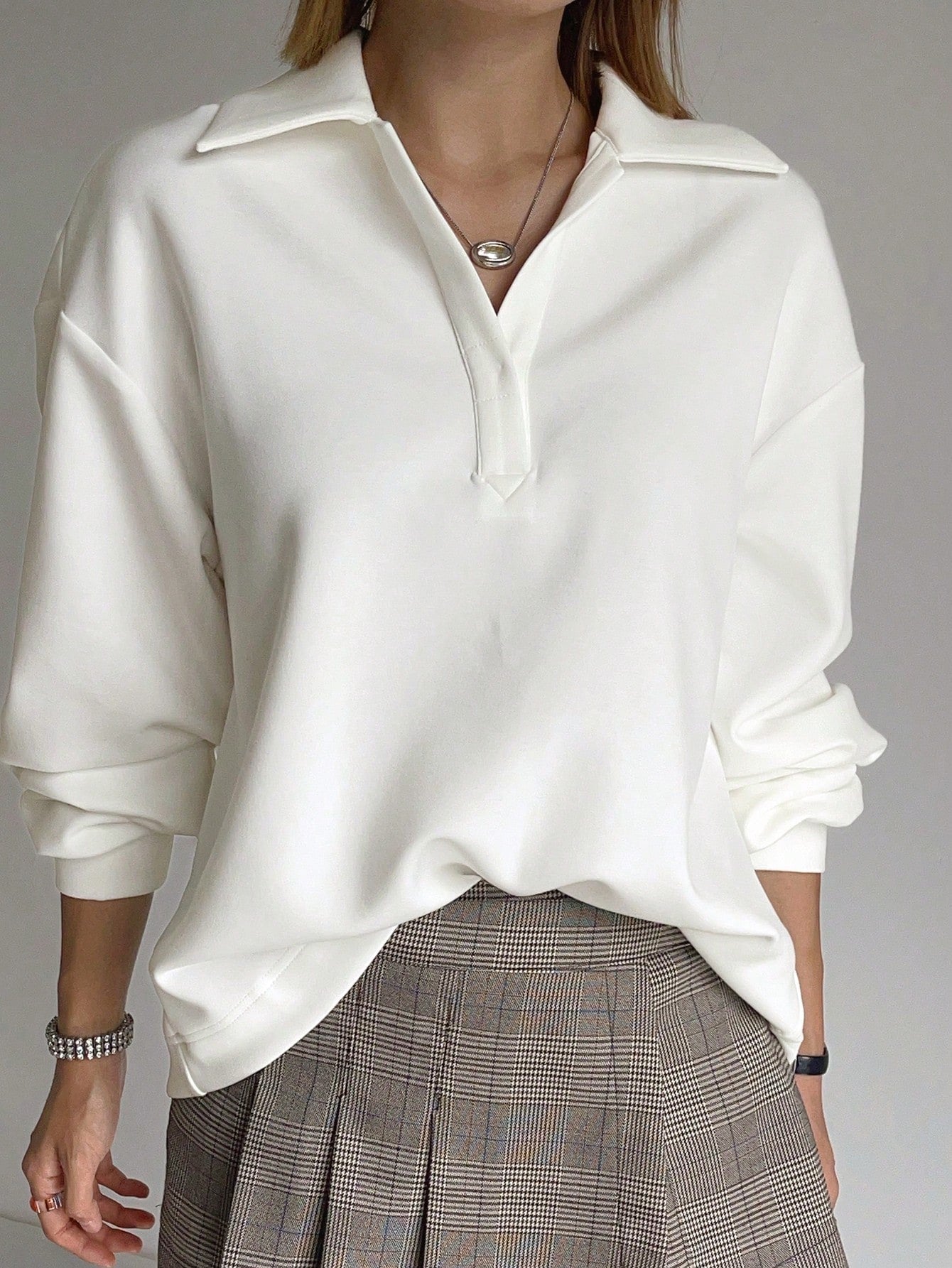 Solid Color Drop Shoulder Long Sleeve Loose Casual Sweatshirt
