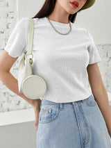 Solid Rib-knit Crop Tee