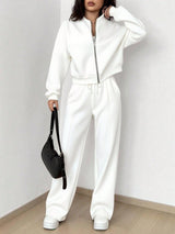 Street Style Camouflage Maple Leaf Print Zipper Sweatshirt & Pants Set