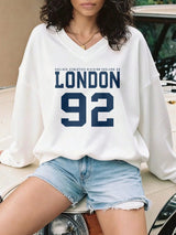 Casual Fashion Sports American Style Loose Slim V-Neck Long-Sleeved T-Shirt With Numbers And Letters