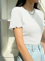 Lettuce Trim Ribbed Knit Tee Summer