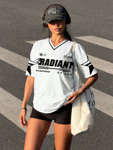 Loose V-Neck Letter Print Casual Short Sleeve T-Shirt