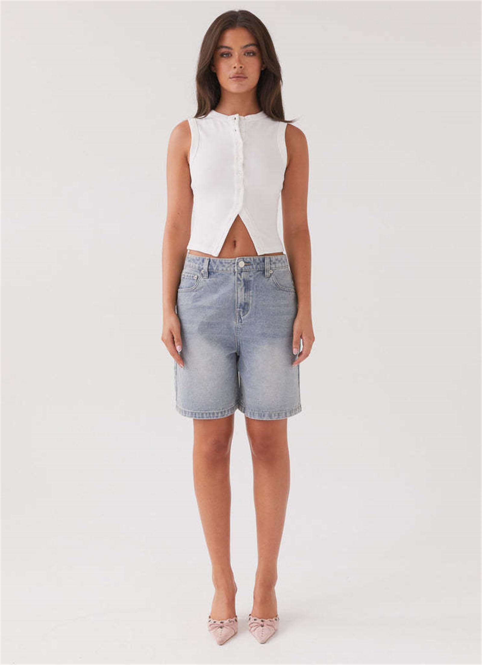 Rib-Knit Open Front Button Sleeveless Cropped Camisole Top
