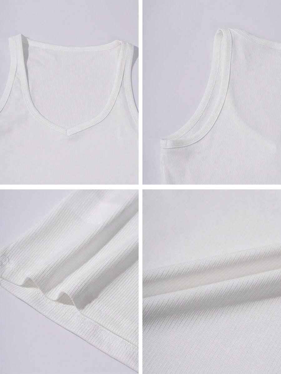 Casual Versatile Solid Color Knit Sports Tank Top