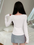 Solid Color Square Neck Long Sleeve T-shirt