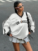 New Letter Print Colorblock Long Sleeve Casual T-Shirt