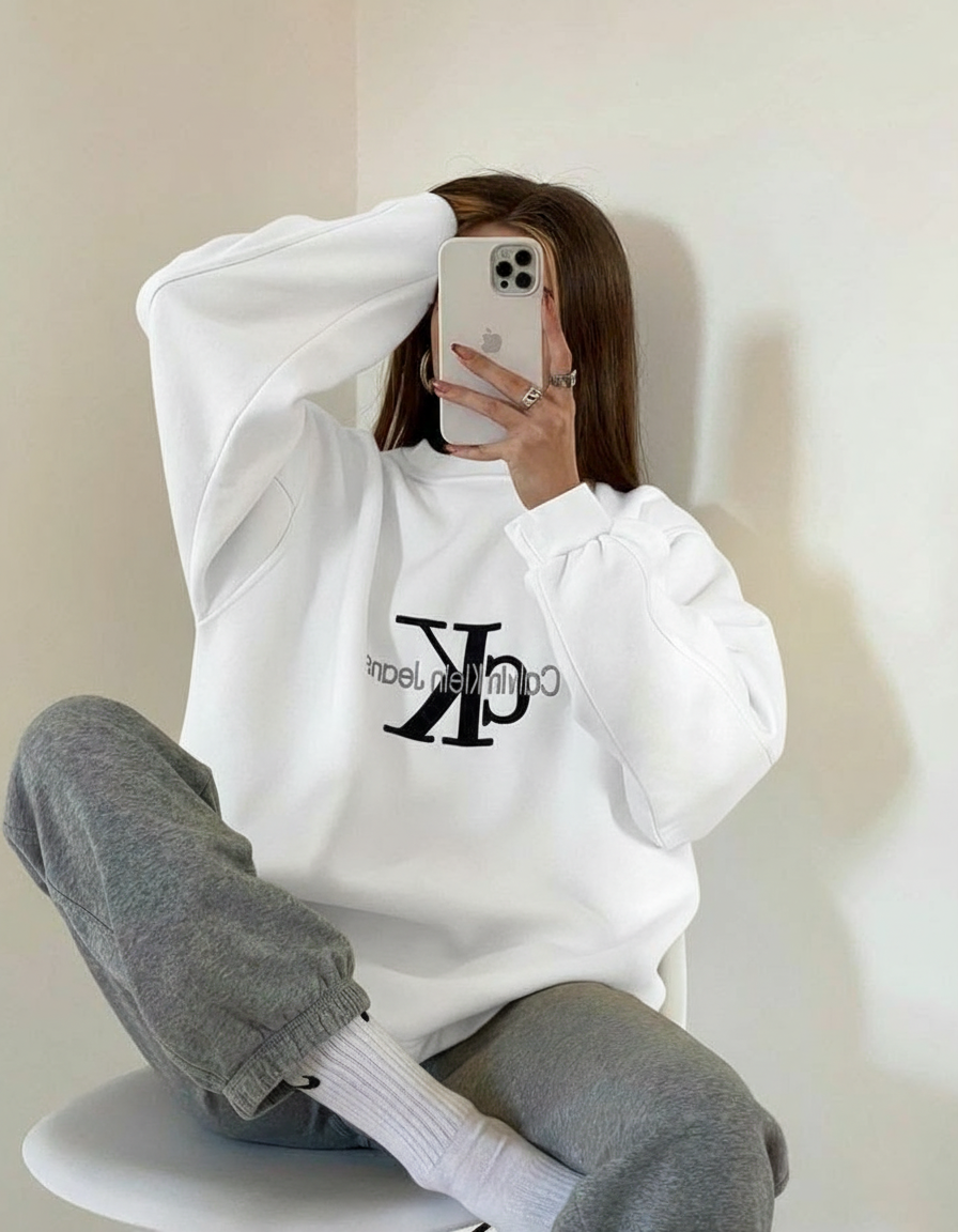 Letter Graphic Thermal Sweatshirt with Letter Print Calvin Klein Jeans Slimming Long-Sleeve Top