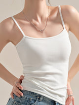 Solid Color Rib Cami Top, Opaque Sleeveless Vest with Ruched Detail