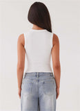 Rib-Knit Open Front Button Sleeveless Cropped Camisole Top