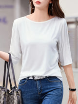 Solid Color Mid-Sleeve T-Shirt