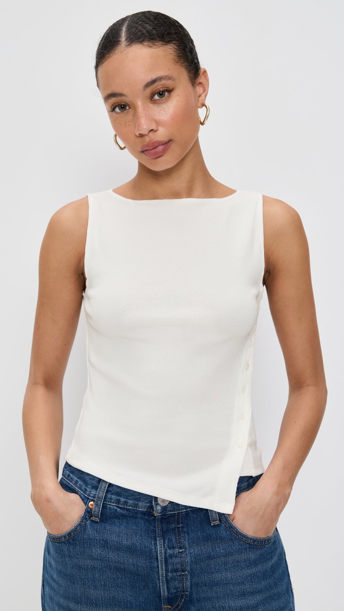 Sleeveless Button Knit Tank Top