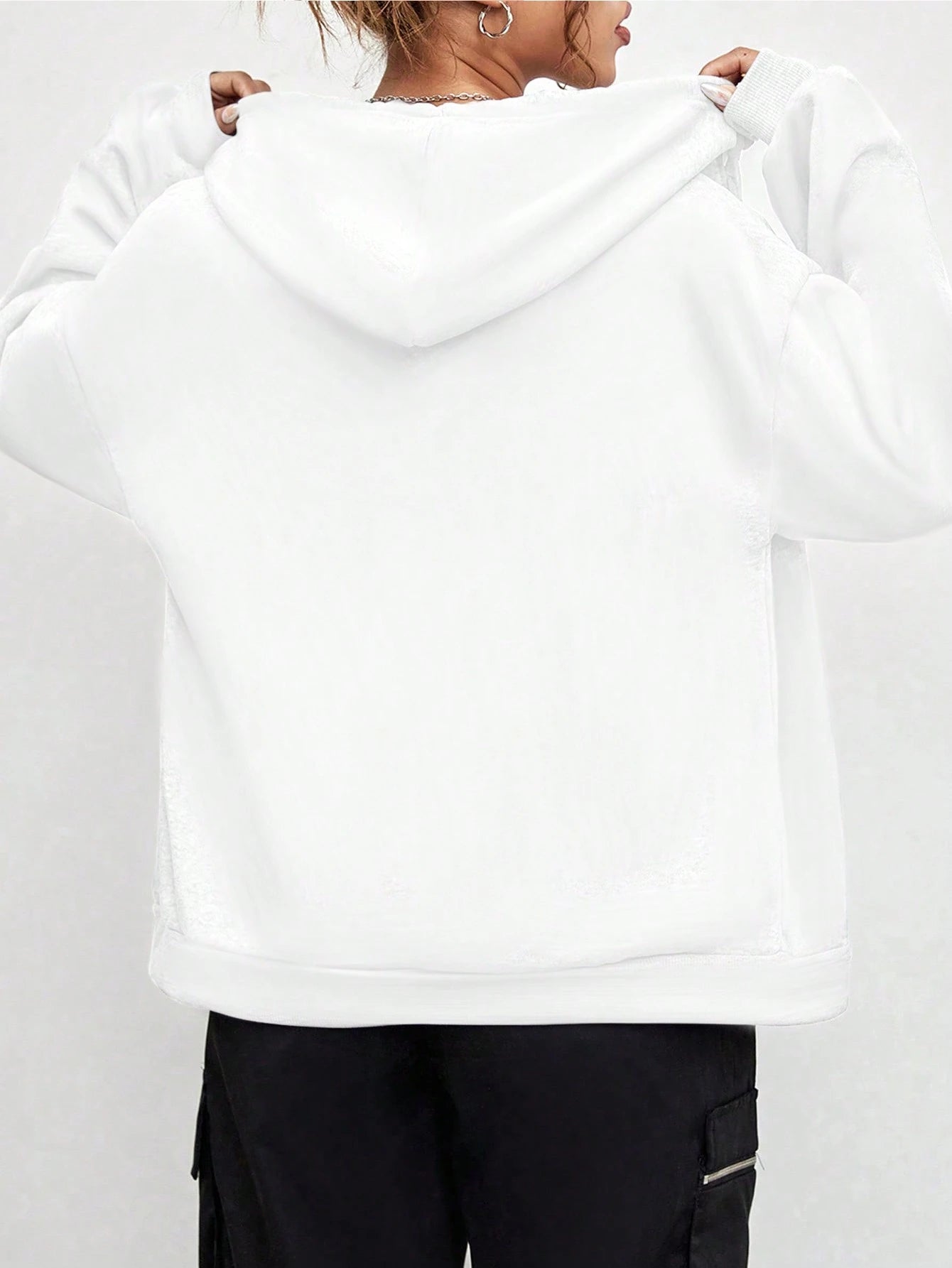 Casual Loose Open-Front Hoodie Sweatshirt with Drop Shoulders, Drawstring, Pockets, and Zip-Up Design