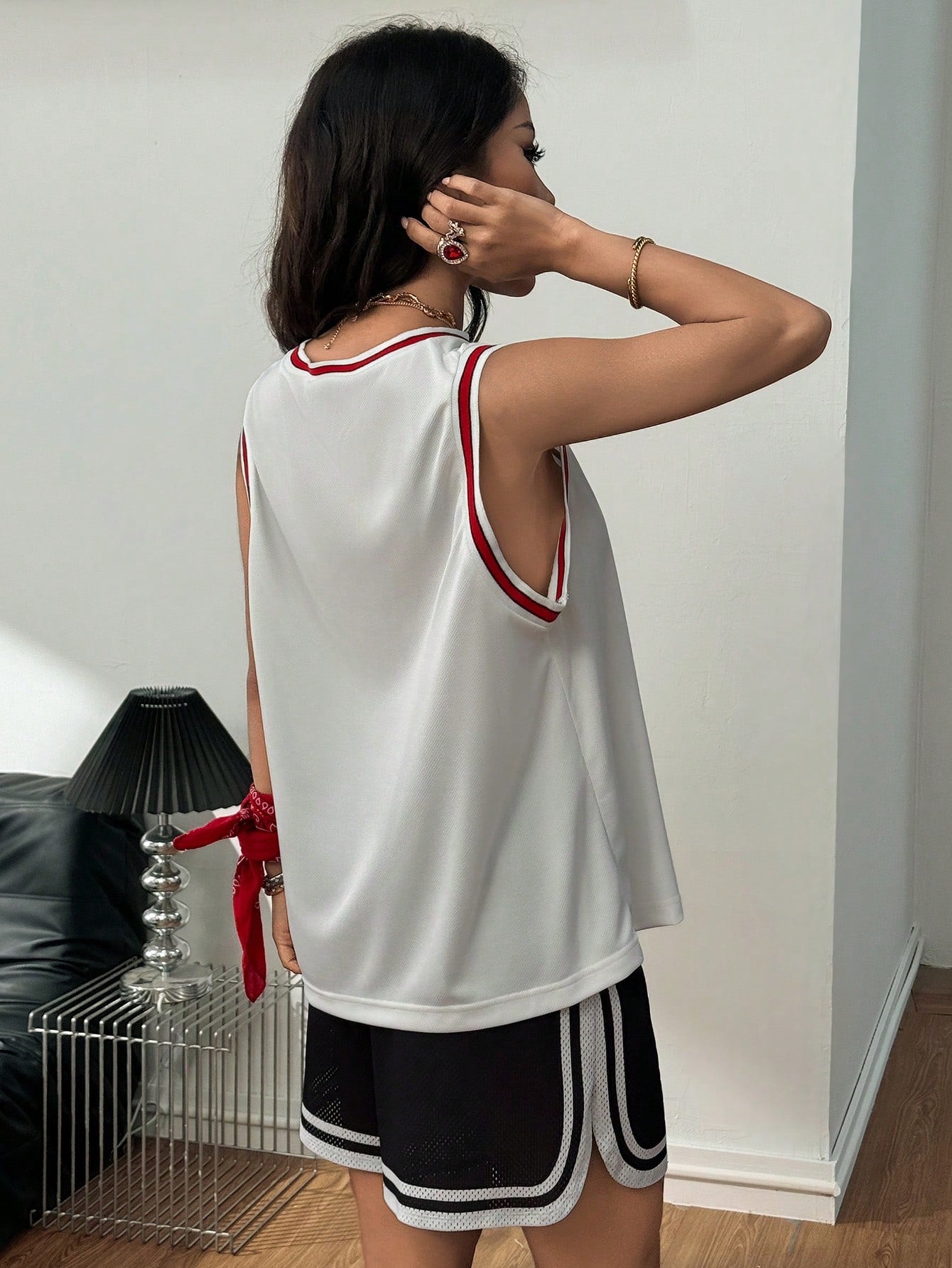 Letter Graphic Striped Trim Tank Top