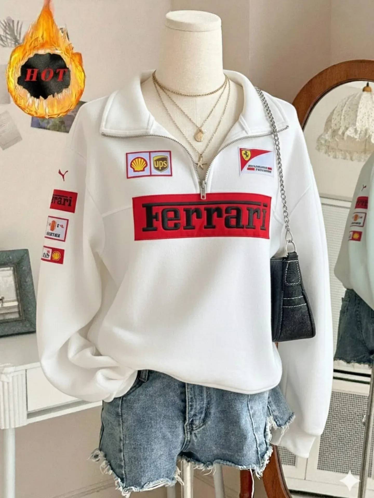 Ferrari Printed Half-Zip Sweatshirt | Printed