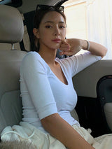 Summer Solid Color Round Neck Short Sleeve Slim Fit T-Shirt