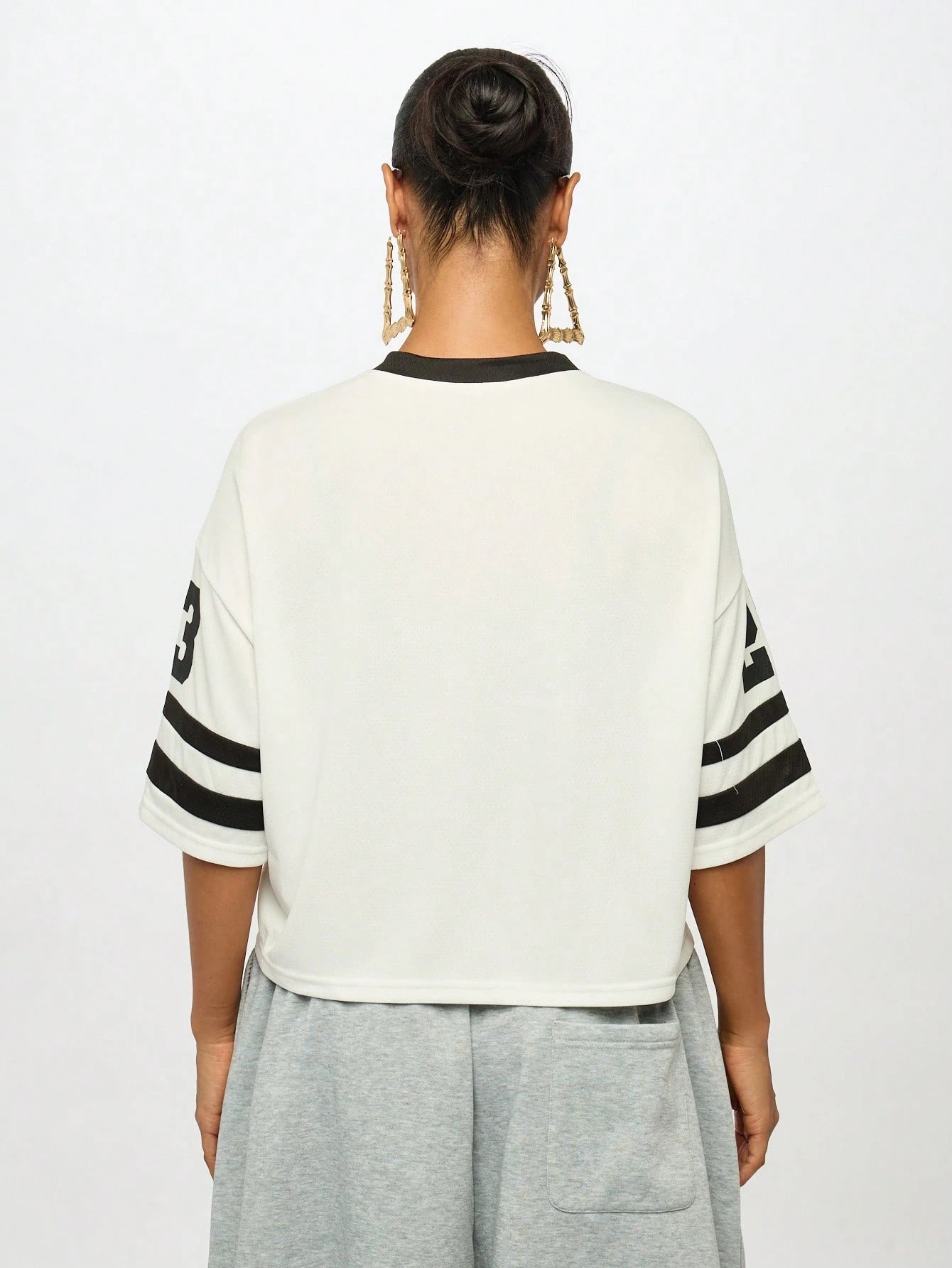 Boxy Fit Oversized Varsity Baseball Crop Jersey Number 23 SMWN Studios Collegiate Graphic Print Short Sleeve T-Shirt