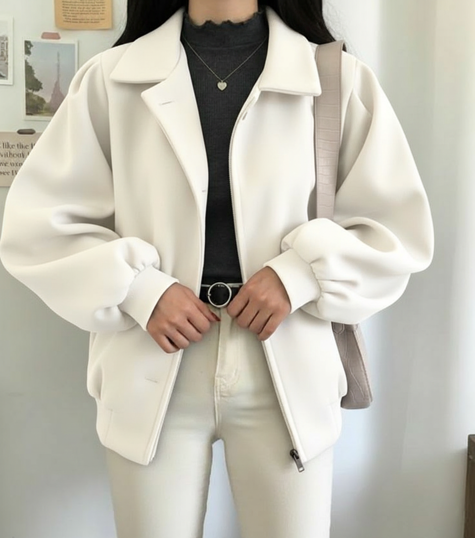 Casual Solid Color Puffed Bomber Zip-Up Long Sleeve Jacket