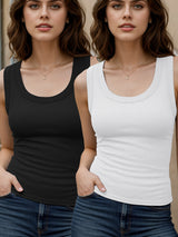 2pcs Women's Sleeveless Tank Tops - Casual Round Neck