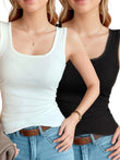 2pcs Sleeveless Ribbed Tank Tops